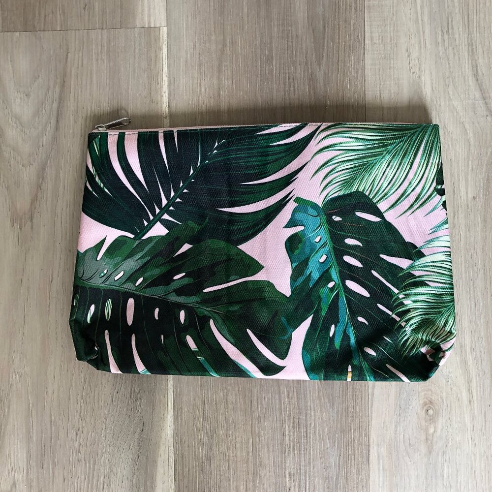 Pink Tropical Print Zipper Pouch, Travel or Cosmetics Case - Picture 2 of 5